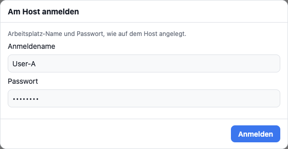 Anmeldung am Host vom Arbeitsplatz